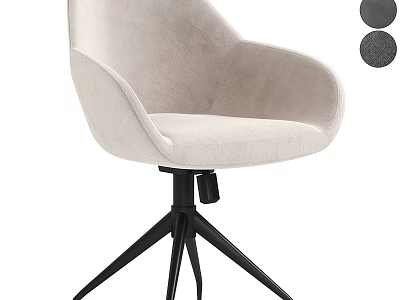 Beige Velvet Accent Chair With Armrest And Black Tripod Swivel Base 3d model