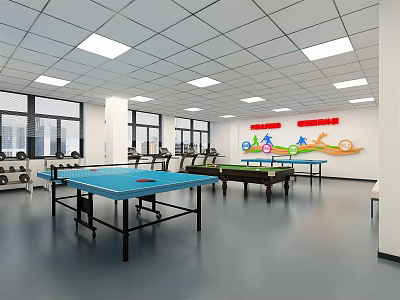 Billiard Room Interior With Billiard Tables Ping Pong Tables Windows And Lighting 3d model