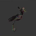 3D Model Bird with Purple Brown Feathers Yellow Beak and Legs on Gray Background