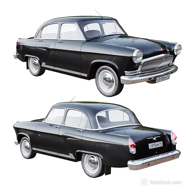Classic Black Vintage Car Front and Rear Views on White Background 3d model 