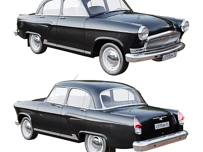 Classic Black Vintage Car Front and Rear Views on White Background 3d model