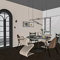 Modern Luxury Dining Room Interior With Round Table Pendant Lights And Arched Door