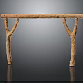 Plant Branch Crafted Natural Wooden Table With Curved Legs And Long Surface