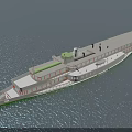 Large White Ship With Green Roof Sailing On Blue Sea With Multiple Decks