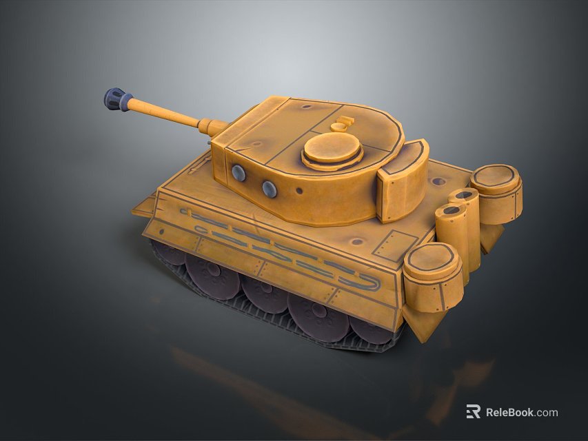 3D Modeled Yellow Tank With Cannon Tracks And Round Turret On Dark Background 3d model 