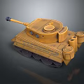 3D Modeled Yellow Tank With Cannon Tracks And Round Turret On Dark Background