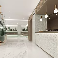 Modern Four Season Cafe Interior With Metallic Panel Walls Light Counter And Coffee Bar