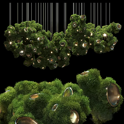 Green Moss Decorated Chandelier With Metallic Accents And Warm Lighting Design 3d model