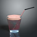 Beverage In Glass With Pink Foam Deep Red Liquid And Black Straw Against Dark Background