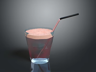 Beverage In Glass With Pink Foam Deep Red Liquid And Black Straw Against Dark Background 3d model