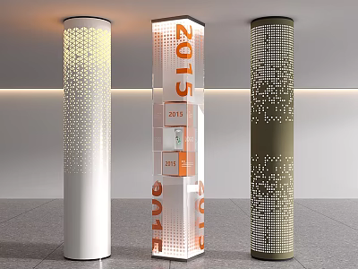 Modern Decorative Indoor Columns With Perforated Patterns And Year Numbers Design 3d model