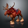 3D Moose Character Model With Red Harness Saddle And Realistic Fur Details Stance