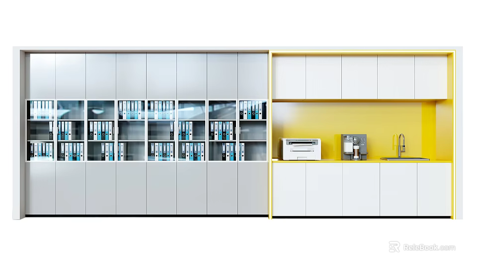 Modern White Office Bookcase With Glass Doors And Storage Shelves For Books 3d model 