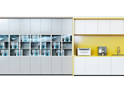 Modern White Office Bookcase With Glass Doors And Storage Shelves For Books 3d model