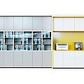 Modern White Office Bookcase With Glass Doors And Storage Shelves For Books