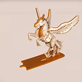 Handcrafted Wooden Unicorn Decorative Ornament Set With Wings And Stand Base