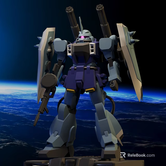 Detailed Robot Model With Armor And Weapon In Space Earth Background 3d model