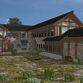 Traditional Chinese Architecture Courtyard With Wooden Frames Brick Walls And Greenery