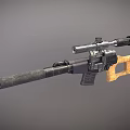 Tactical Military Weapon Rifle With Scope Wooden Stock And Black Barrel