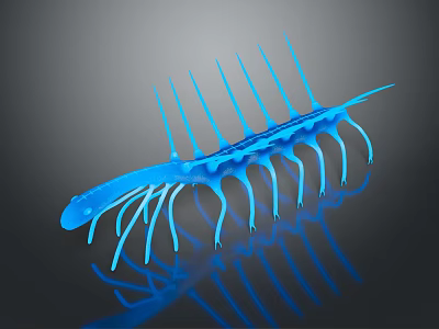 Fictional Blue Creature Character With Spiked Appendages On Dark Background And Reflection 3d model