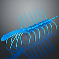 Fictional Blue Creature Character With Spiked Appendages On Dark Background And Reflection