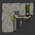 Small Functional Public Office Area With Brick Walls Upper Platform Workbench Tools Ladder And Fan