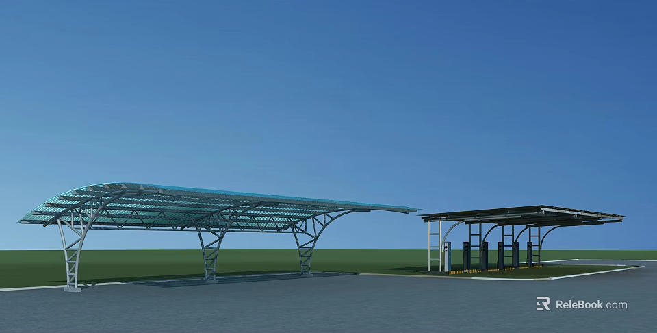 Modern Canopy With Glass Roof And Metal Frame For Outdoor Parking Area 3d model 