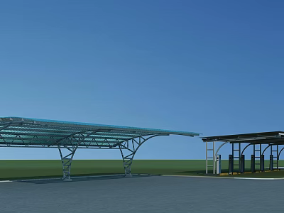 Modern Canopy With Glass Roof And Metal Frame For Outdoor Parking Area 3d model