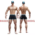 Toned Muscular Man Fitness Model Displaying Front And Back Physique