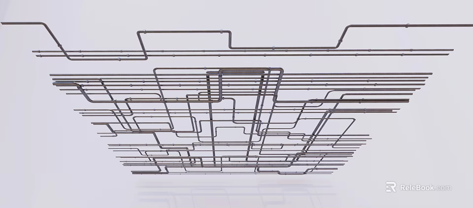 Dense Metal Pipes in Ceiling Industrial Structure With Interlaced Parallel Layout Complex Yet Orderly Design 3d model 