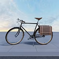 Vintage Bicycle Parked Near Street Lamp With Woman On Bench And Fallen Leaves