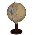 Vintage Globe With Wooden Base And Metal Stand Featuring Detailed World Map