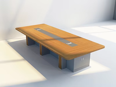 Modern Office Desk With Wooden Tabletop And Gray Metal Base In Bright Room 3d model