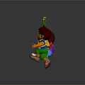 Cartoon Boy Swinging On Green Vines With Kids And Animal In Dark Gradient Background