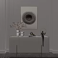 Modern Entryway Console Table and Side Cabinet with Decorative Vase Artwork and Lighting 3d model