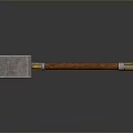 Medieval Hammer With Silver Head Golden Yellow Decorations Wooden Handle And Metal Tip