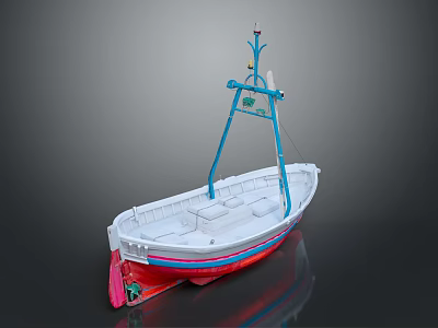 Colorful Decorative Model Boat With White Hull Red Bottom And Blue Mast Structure 3d model