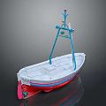 Colorful Decorative Model Boat With White Hull Red Bottom And Blue Mast Structure