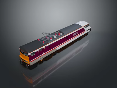 Modern Electric Train Yellow Front Purple White Body Black Roof Red Top Components 3d model