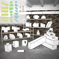 Industrial Metal Pipe Fittings in Various Shapes on Shelves with Brick Wall