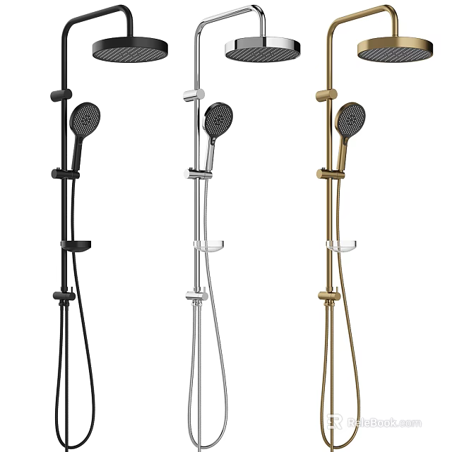 Modern Shower Faucet Set With Black Silver Gold Colors And Handheld Rainfall Head 3d model 