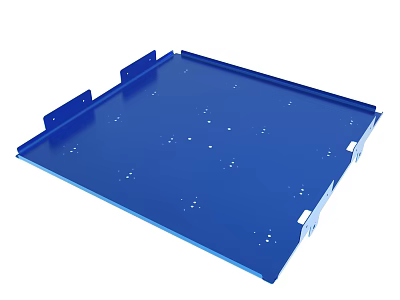 Blue Metal Storage Pallet With Perforated Surface And Side Brackets 3d model