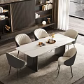 Modern Dining Table Set With White Marble Top And Elegant Gray Beige Chairs 3d model