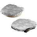 Natural Stone Coffee Table With Rustic Wooden Base And Textured Organic Edges