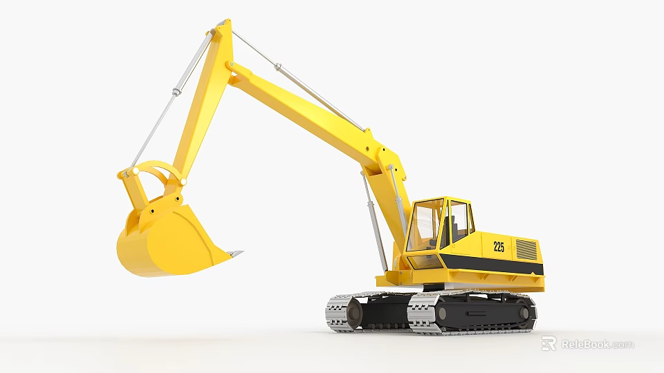 Yellow Excavator With Crawler Tracks And Bucket 3d model