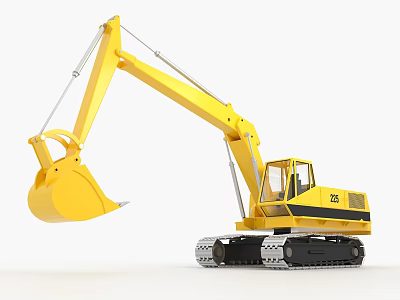 Yellow Excavator With Crawler Tracks And Bucket 3d model