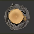 Burning Orange Candle With Melting Wax On Metal Candlestick Holder Against Dark Background