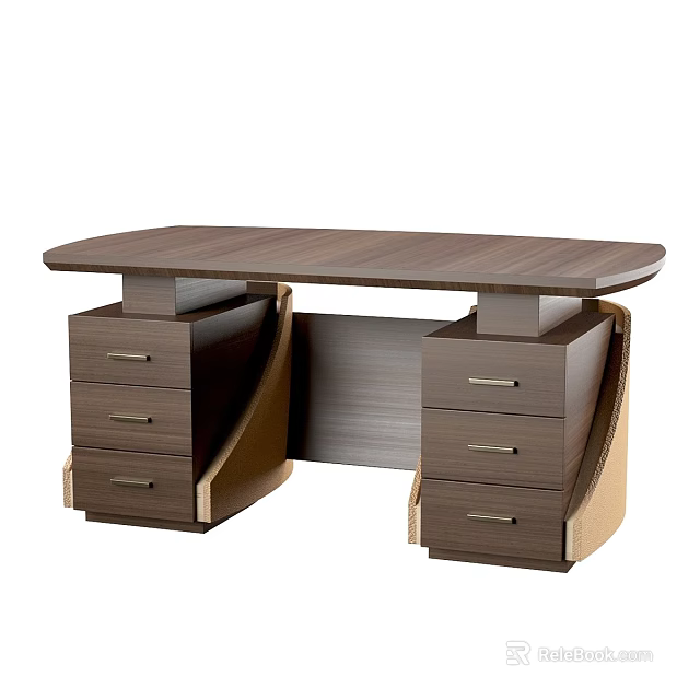 Modern Wooden Office Desk With Oval Top And Side Drawers Sturdy Design 3d model 