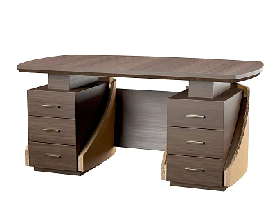 Modern Wooden Office Desk With Oval Top And Side Drawers Sturdy Design 3d model