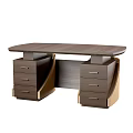 Modern Wooden Office Desk With Oval Top And Side Drawers Sturdy Design